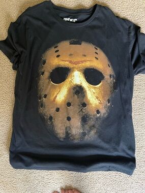 Hanes Black T‑Shirt with Gold Jason Mask Graphic